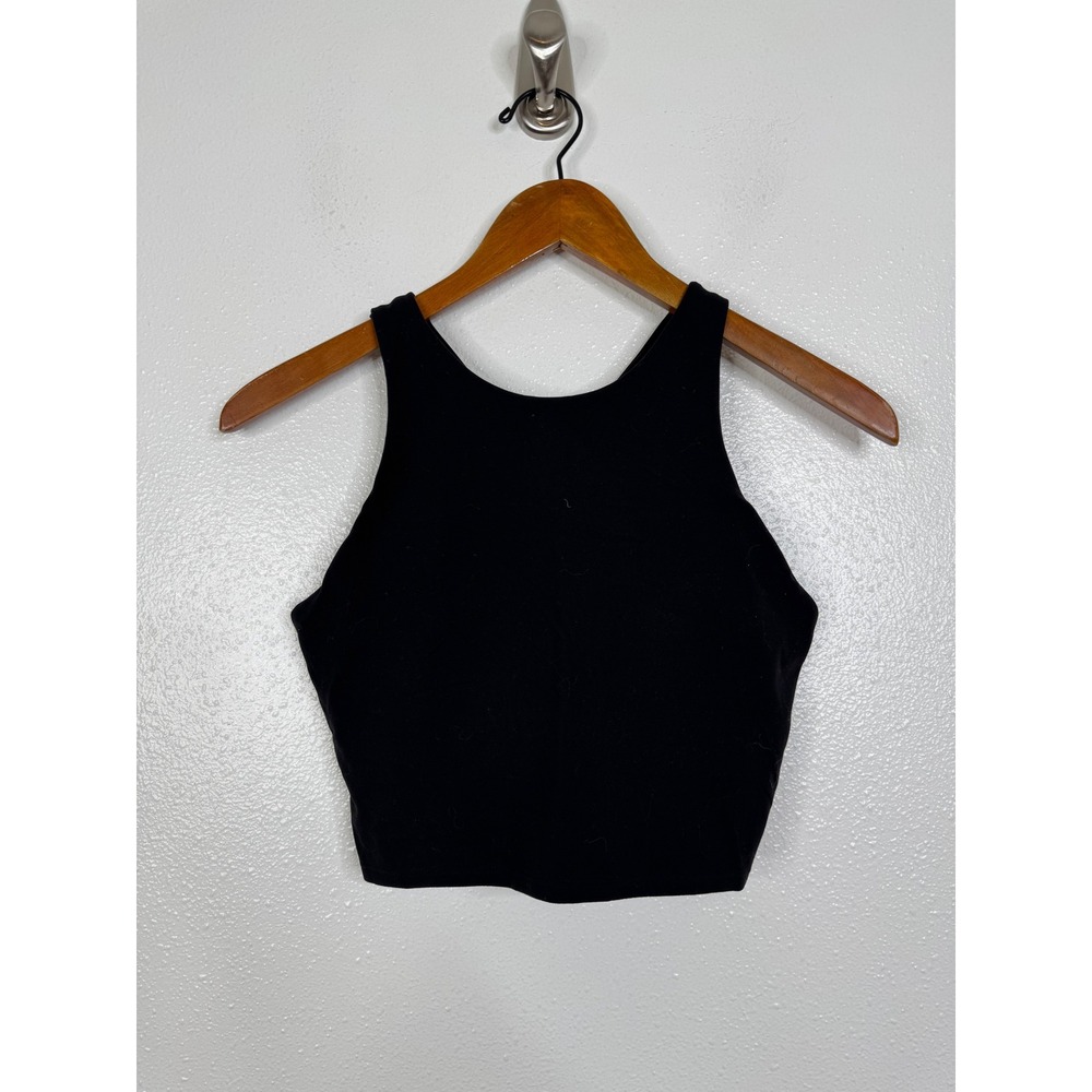 Athleta Conscious Crop Tank Top Black High Neck Racerback Built-in Bra Small